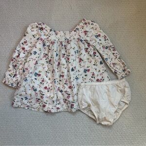 Baby Gap Cream Floral Long-Sleeve Dress with Bloomers